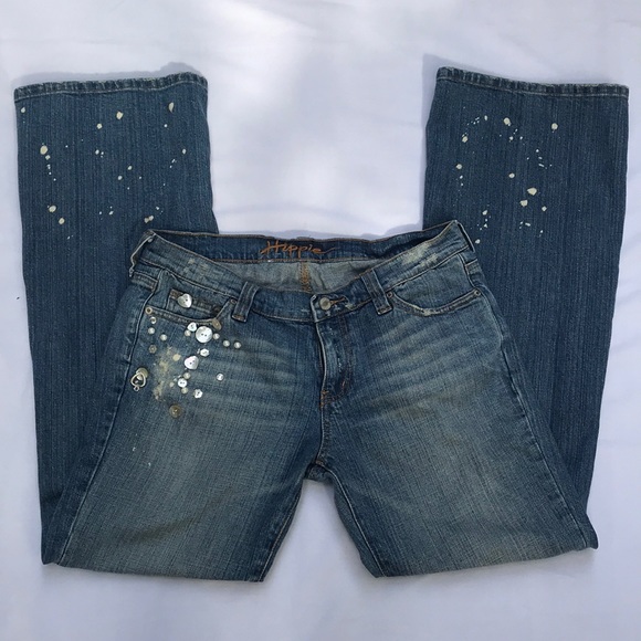🌻 3/25 🌻 Boho Hippie Distressed Flare Leg Jeans - Picture 1 of 10